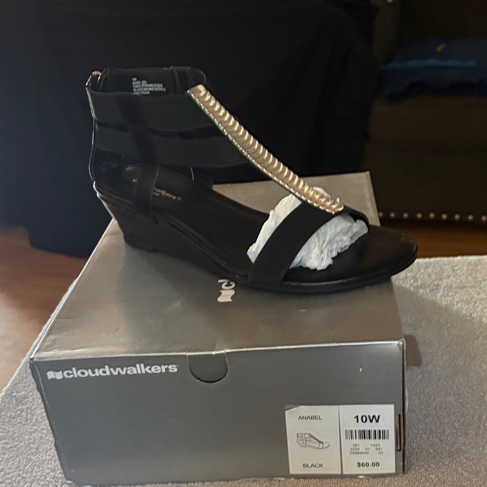 Cloudwalkers Black Wedges with Pearl Accent